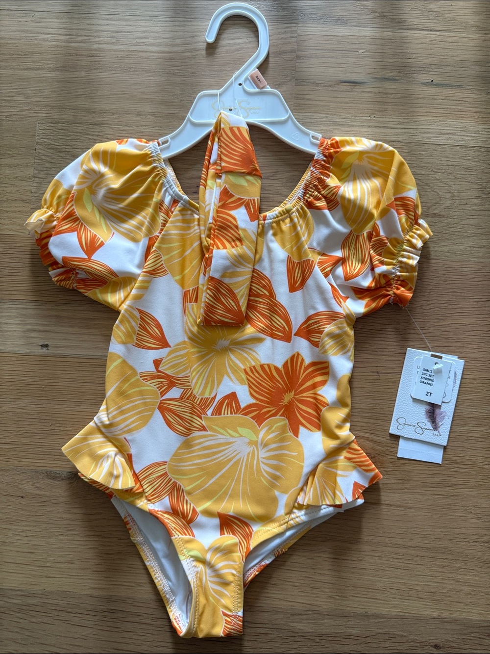 NWT Jessica Simpson Girls' Yellow & Orange Floral One-Piece Swimsuit 2T
